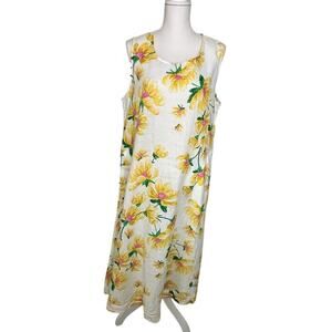Charter Club NWT 100% linen pockets all over floral sleeveless mdii dress size L